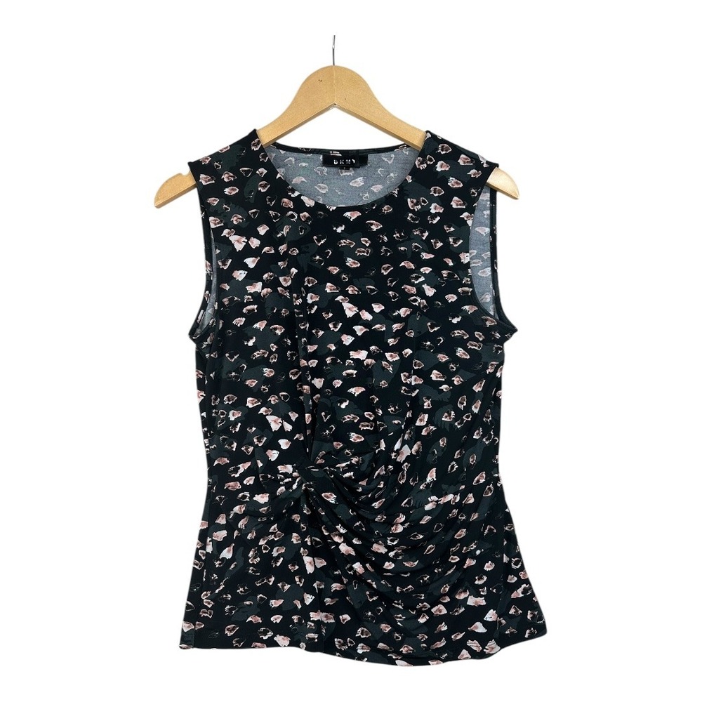 DKNY Side Twist Printed Sleeveless Top size Small Black/Multicolor